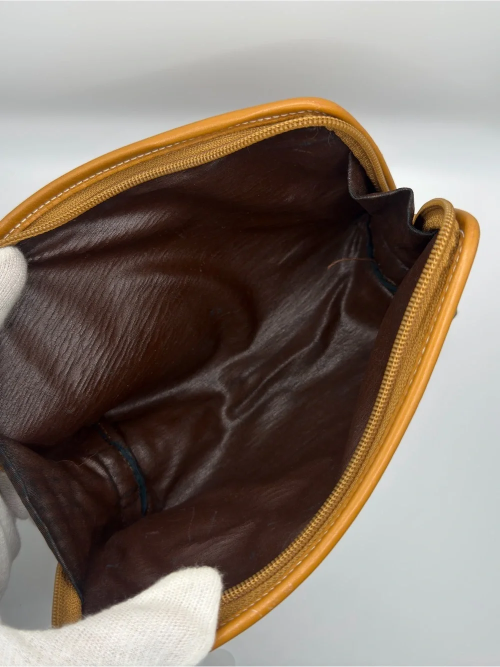Vintage Gucci Micro GG Monogram Cosmetic Pouch Caramel Leather.